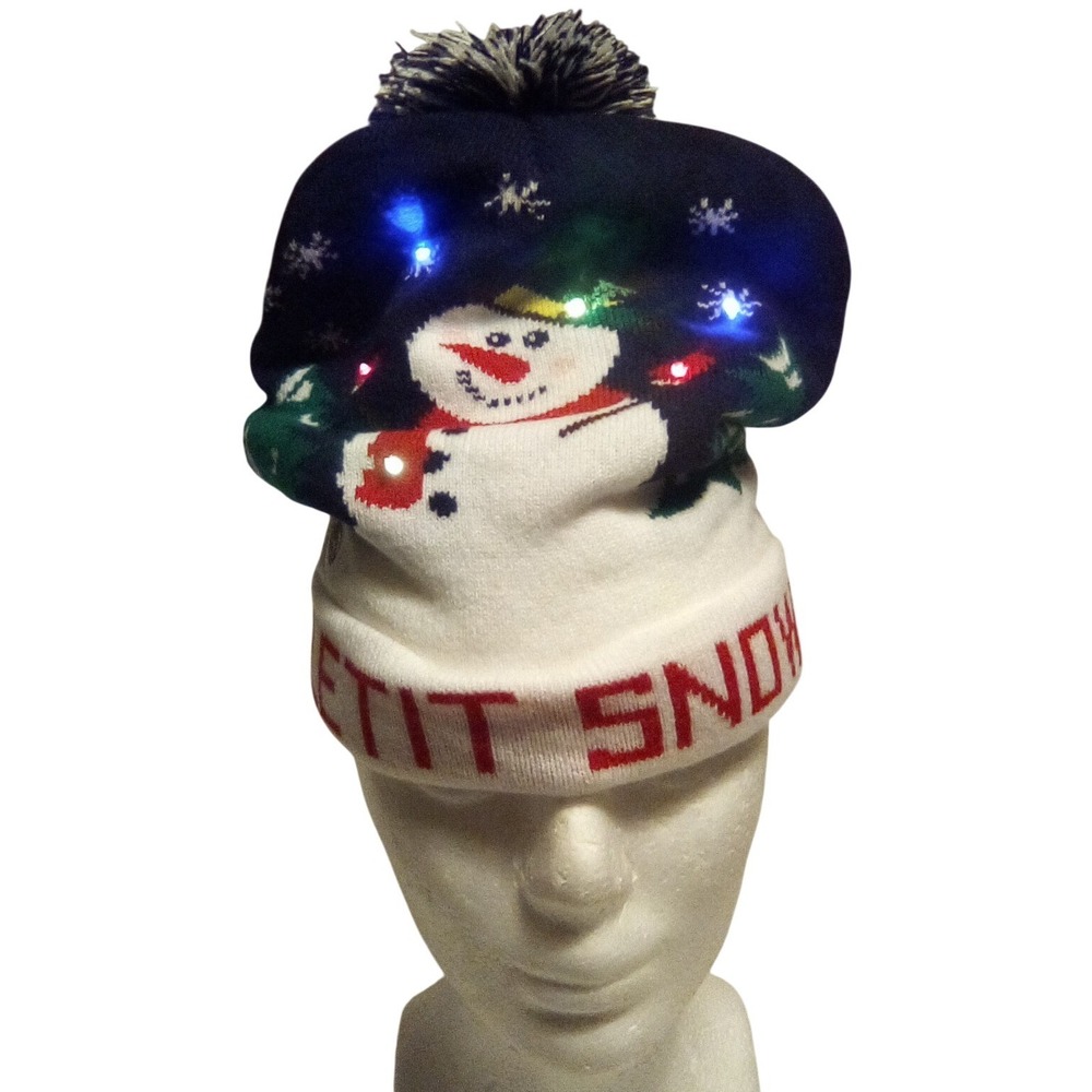 LED Light Up Snowman Christmas Beanie‎ Hat Festive Winter Pom Pom UNISEX - Picture 2 of 5